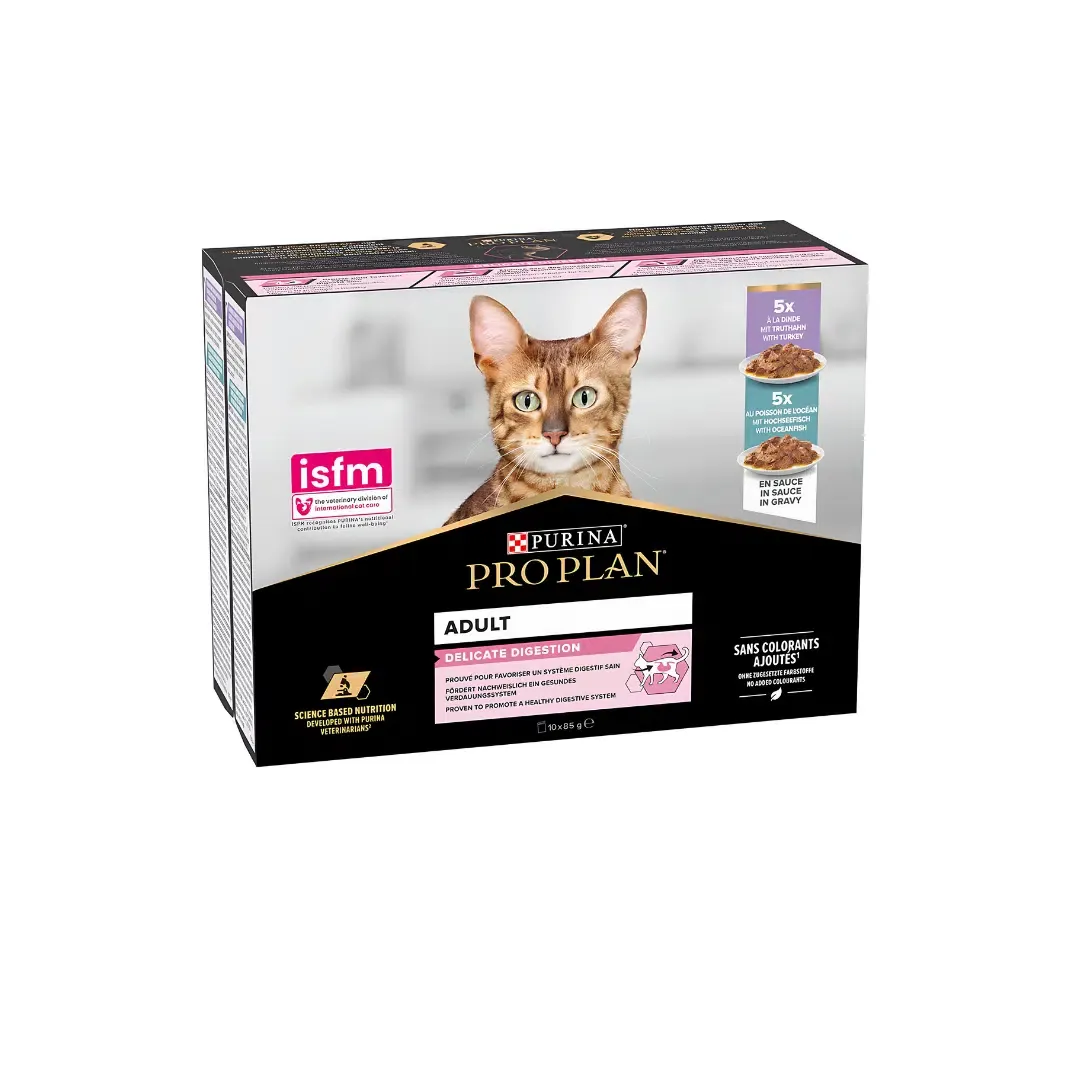 PRO PLAN Delicate Digestion Adult Cat Wet Food with TURKEY & OCEAN FISH - 10 X 85gm