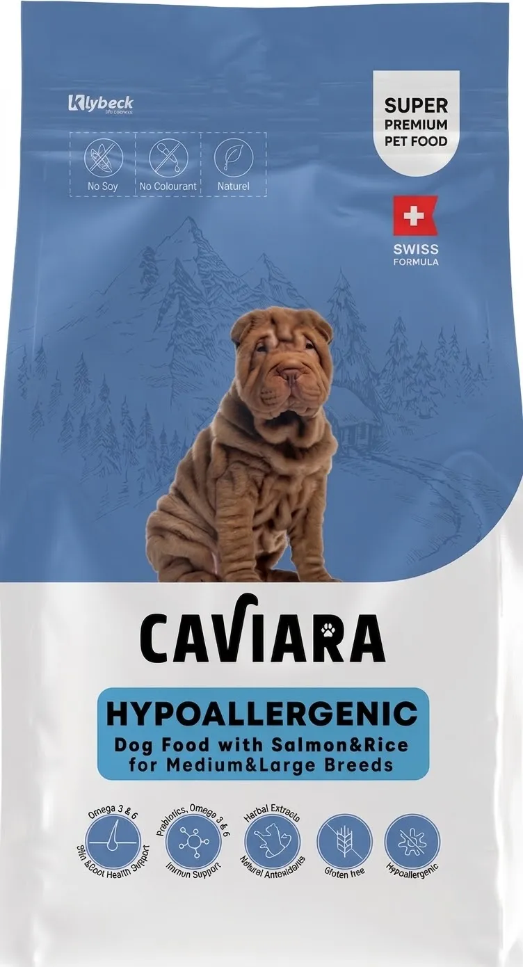 CAVIARA Hypoallergenic Medium & Large Breed Adult Dog Food with Salmon & Rice  12KG
