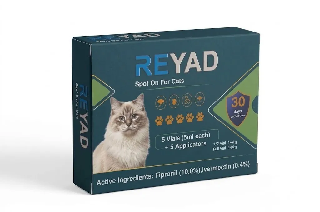 رياد  سبوت أون للقطط - 5 أمبولات (5 مل لكل أمبول) + 5 أدوات تطبيق