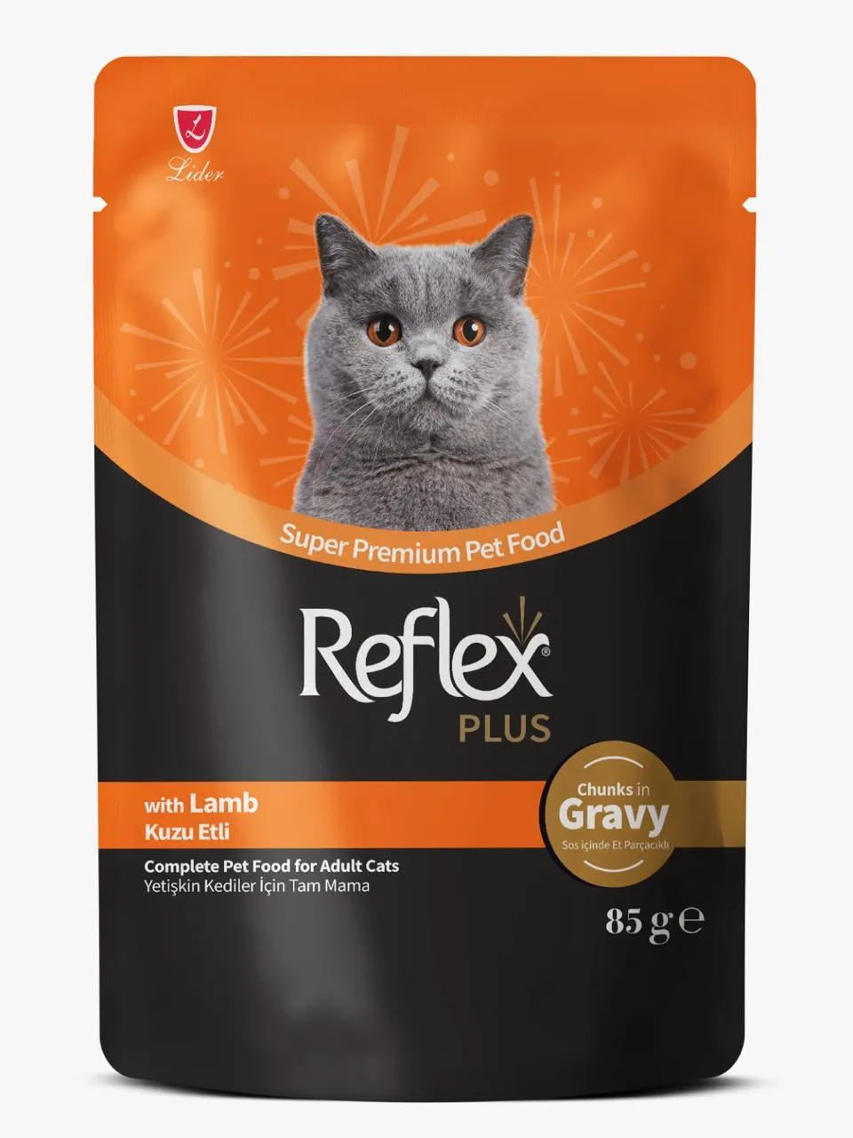 Reflex Plus Adult Cat Wet Food  with Lamb Chunks in gravy 85gm