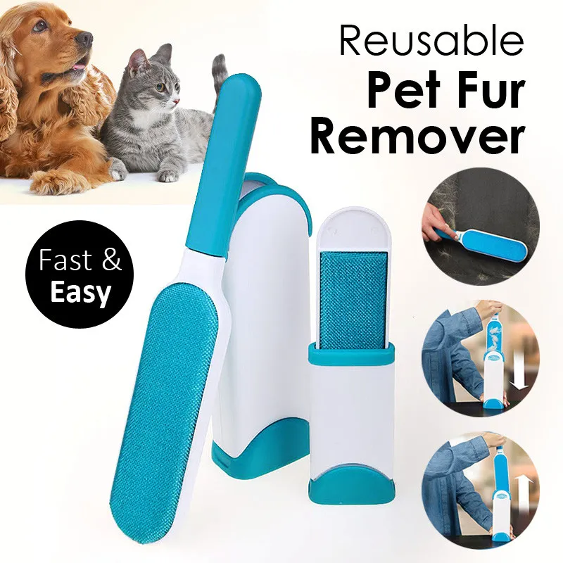 Professional Pet Fur & Lint Remover with Self-Cleaning Base Double-Sided Brush