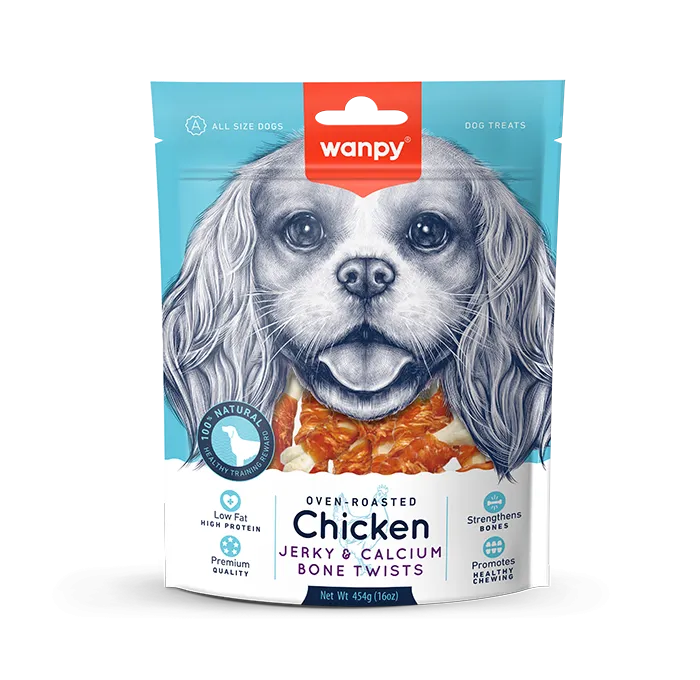 Wanpy Chicken Jerky & Calcium Bone Twists for Dogs - 100gm