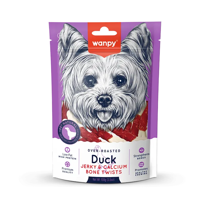 Wanpy Duck Jerky & Calcium Bone Twists for Dogs - 100gm