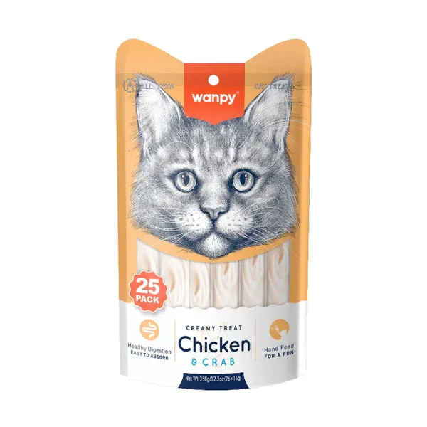 Wanpy Creamy Cat Treats with CHICKEN & CRAB - 25 Pack - 350gm