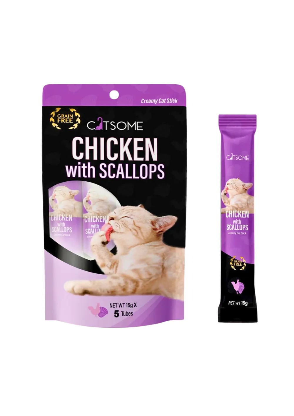 CATSOME Creamy Cat Stick with Chicken and Scallops - (5 sticks X 15gm)