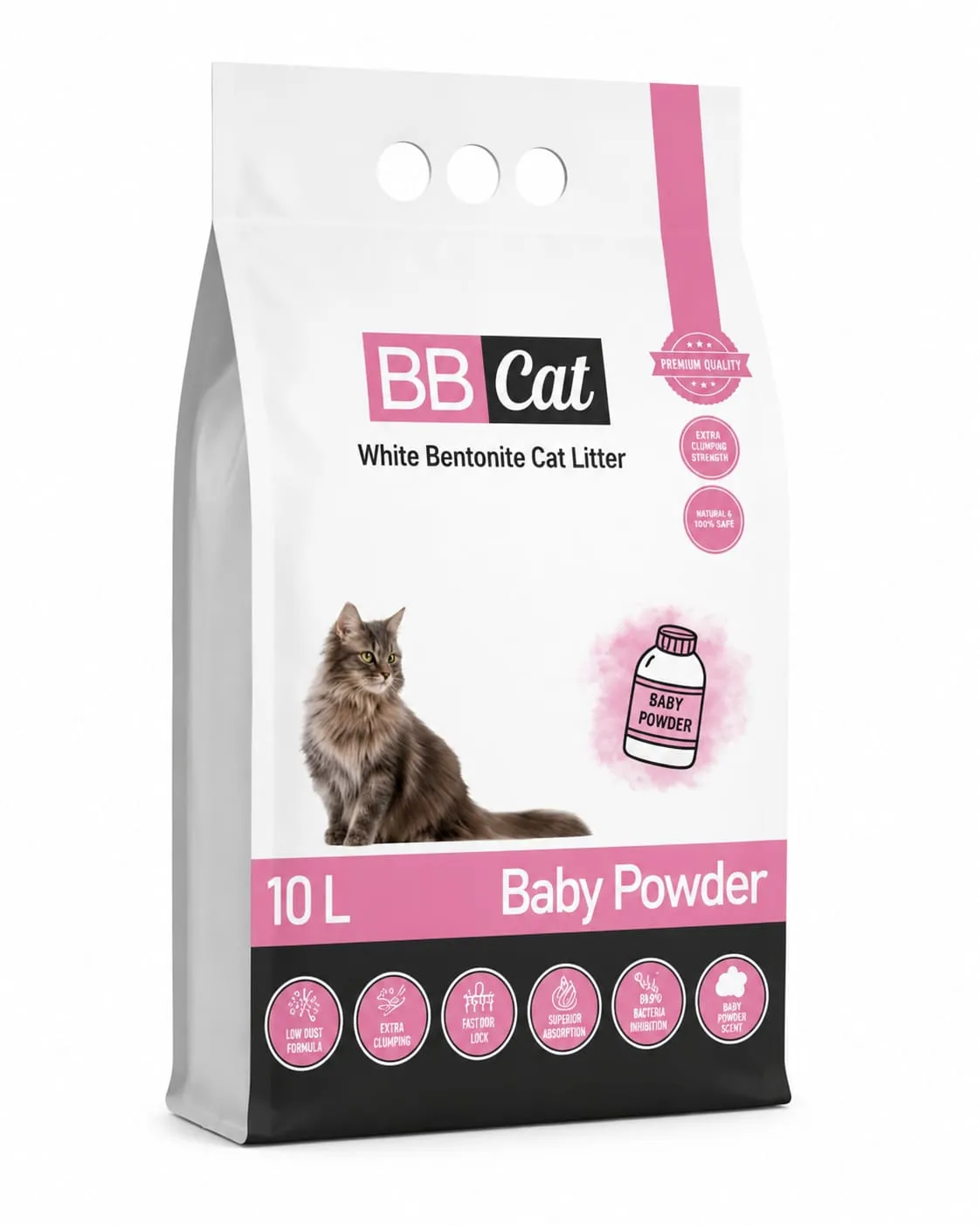 BB Cat White Bentonite Cat Litter - Baby Powder - 10L