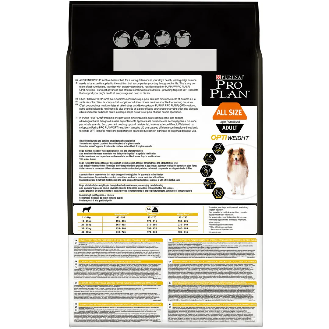 PRO PLAN Dog All Sizes Adult Light / Sterilised , Rich in Chicken 3Kg
