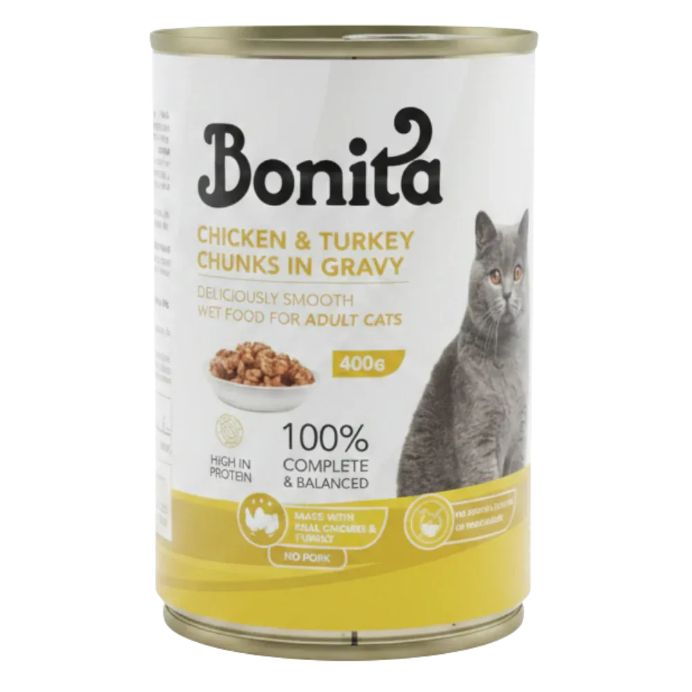 Bonita CHICKEN & TURKEY Chunks in Gravy for Adult Cats - 400gm