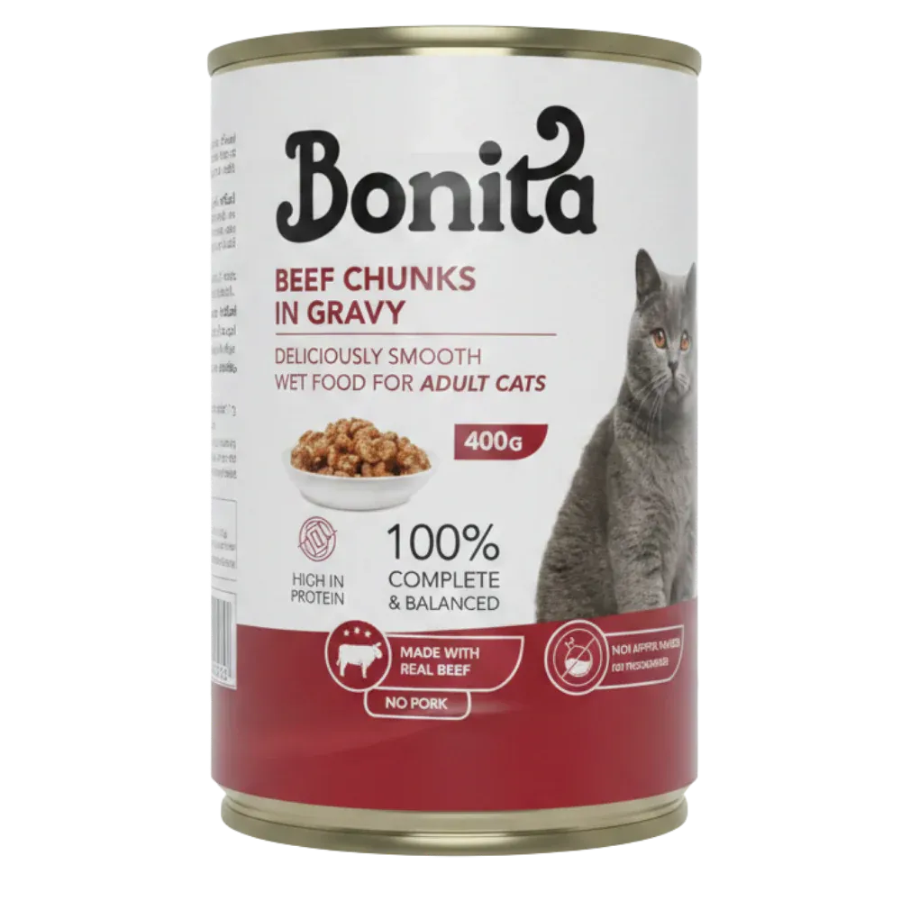 Bonita Beef Chunks in Gravy for Adult Cats - 400gm