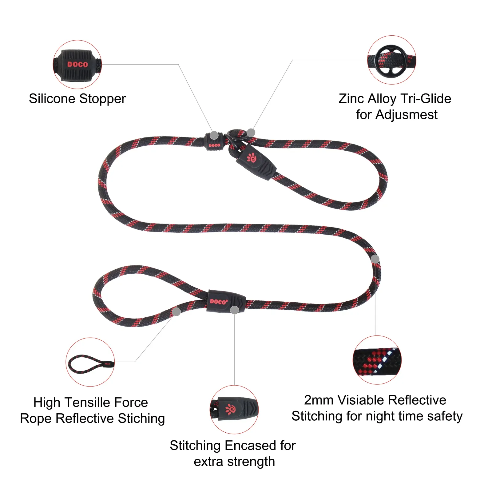 DOCO Reflective Rope Leash + Collar - DCROPE0055060