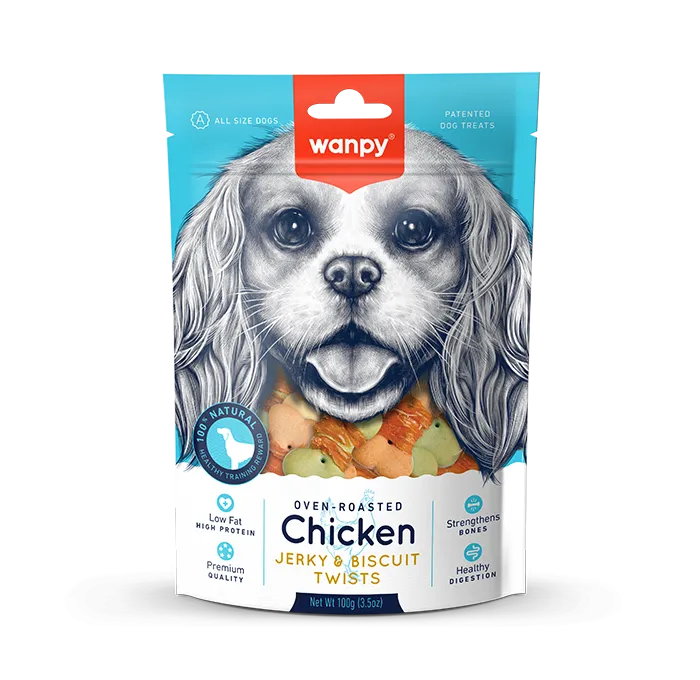 Wanpy Chicken Jerky & Biscuit Twists for Dogs - 100gm