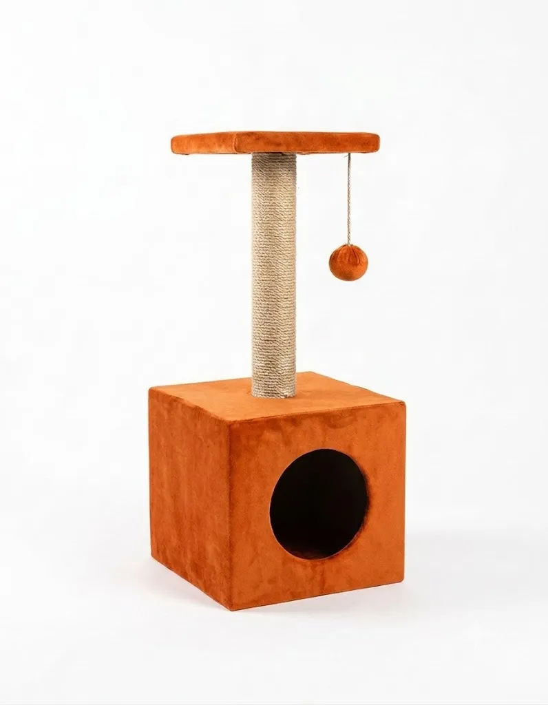 PAWER Cat Tree with Condo, Sisal Scratching Post, Top Perch, and Hanging Toy Ball -orange