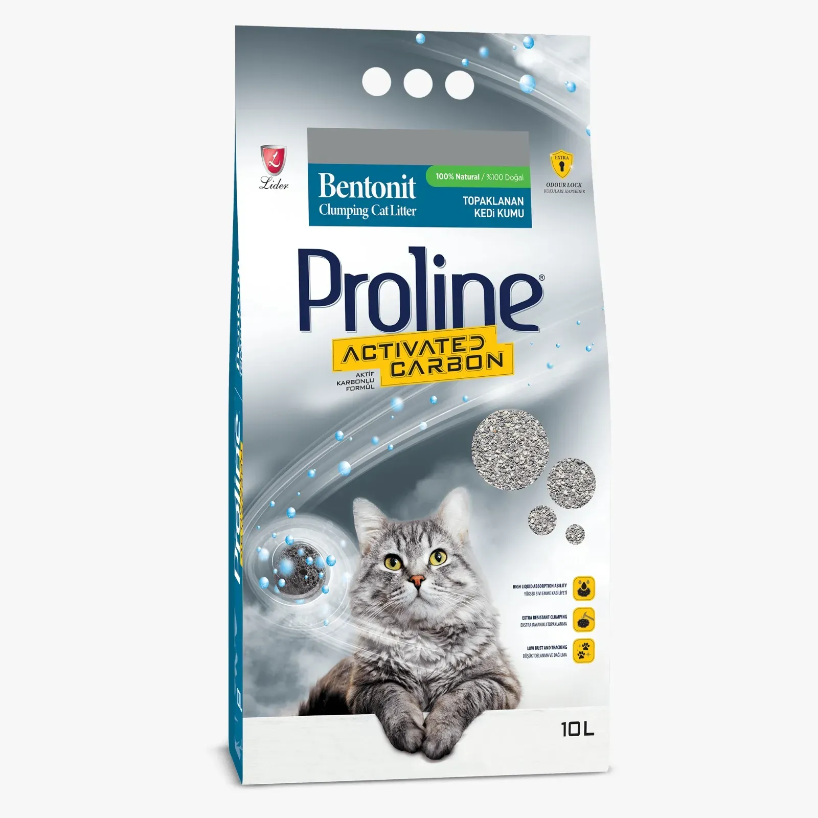 Proline Bentonite Clumping Cat Litter- Active Carbon-10L