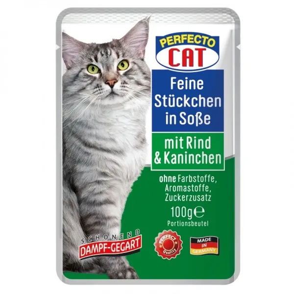 Perfecto Cat Fine Chunks in Sauce with Beef & Rabbit - 100gm