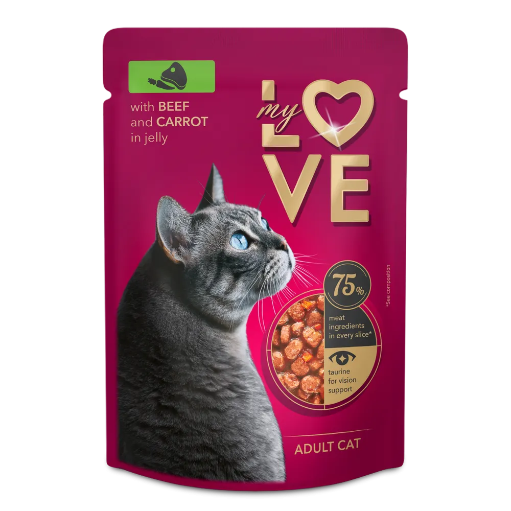 My Love  Adult Cat Wet Food With  Beef & Carrot in jelly -  85 gm