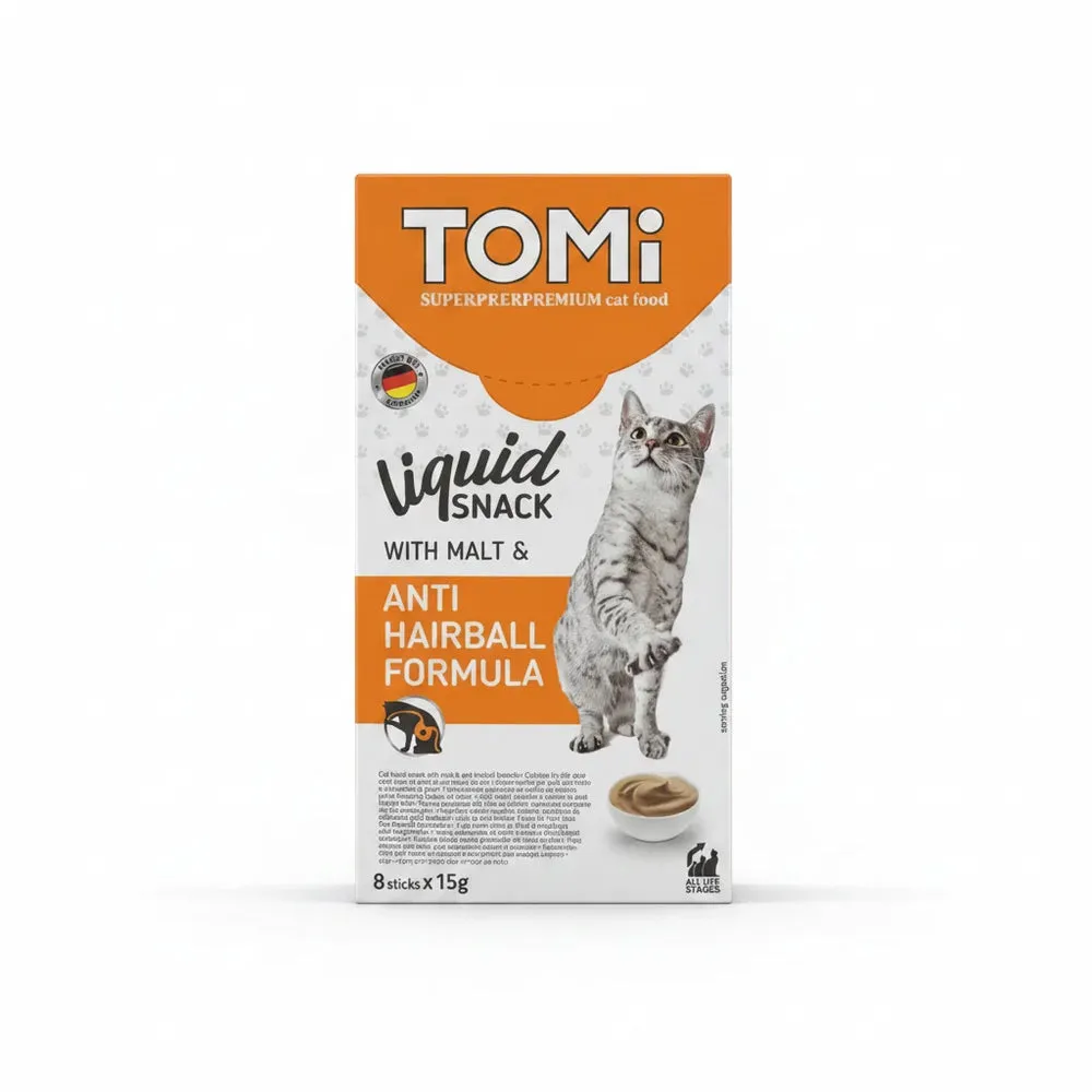 TOMi Liquid Snack for Cat with Malt & Anti Hairball Formula (8  x 15g)